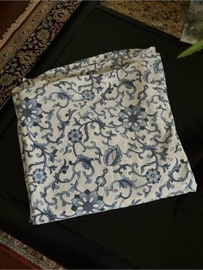 Blue Floral Cotton tablecloth- Timeless Scroll Pattern